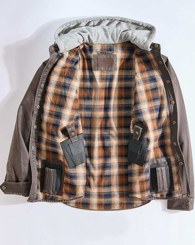 Venado Men's Smuggler Concealed Carry Chore Coat - Hooded Flannel Lined Jacket
