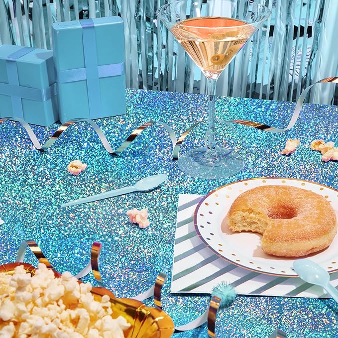 Sparkling Holographic Laser Tablecloth - Shimmering, Waterproof, Easy to Clean - Ideal for Halloween Bachelorette, Birthday, Wedding, and Anniversary Party Decorations (Light Blue & Green & Purple, 3)