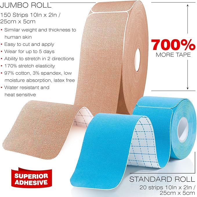 Starktape Original Kinesiology Athletic Tape. Professional Sports Tape for Ankle Wrist Knee Shoulder Muscles Joints. Latex Free, Waterproof, Stretchy, and Gentle on Skin. Up to 115 ft/Roll