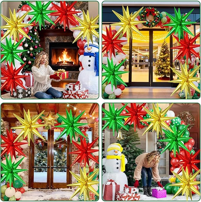 6PCS Star Balloons, 22 Inch Large Green Red Gold Star Balloon Foil Balloons Christmas Party Balloon for Birthday Christmas Graduation Wedding Anniversary Party Backdrops Decorations