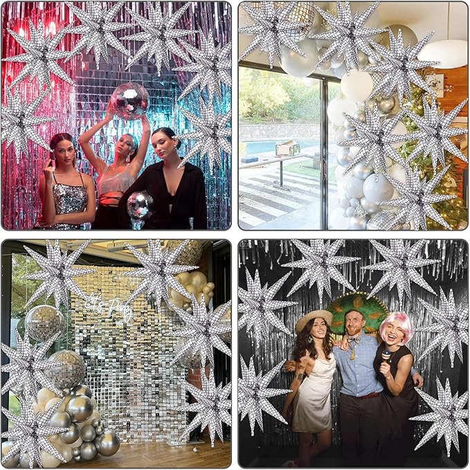 6PCS Star Balloons Iridescent Disco, 22 Inch Large Silver Star Balloon Foil Balloons Christmas Party Balloon for Birthday Christmas Disco Bachelorette Wedding Anniversary Party Backdrops Decorations