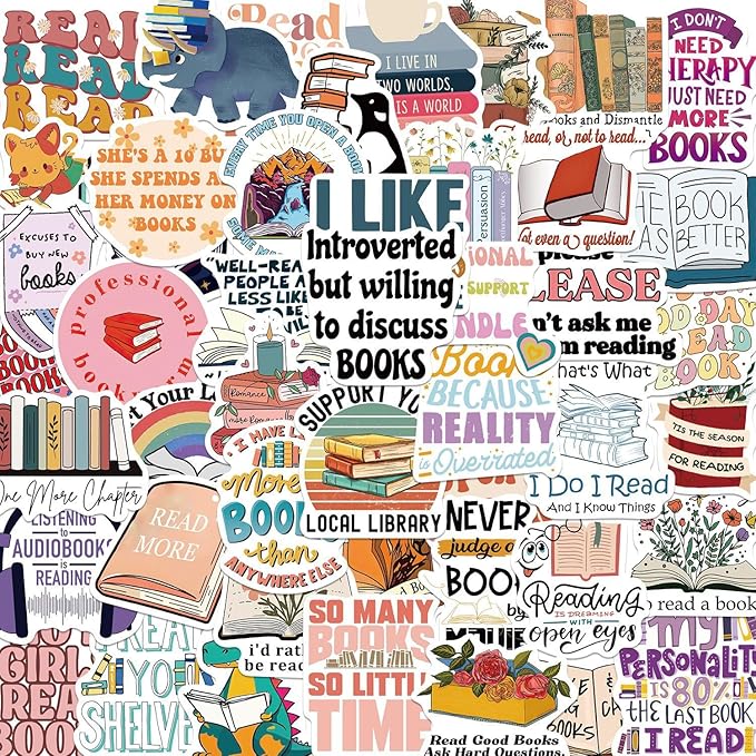 50pcs Reading Stickers for Laptop Water Bottle,Book Lover,Bookish for Kindle Gifts Accessories for Adults