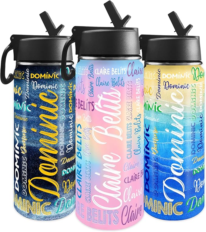 Personalized Photo Water Bottles, 18oz/32oz Custom Pictures Stainless Steel Insulated Sport Water Bottle with Straw Lid & Handle, Customized Cup Gifts for Men Women Birthday Anniversary Christmas