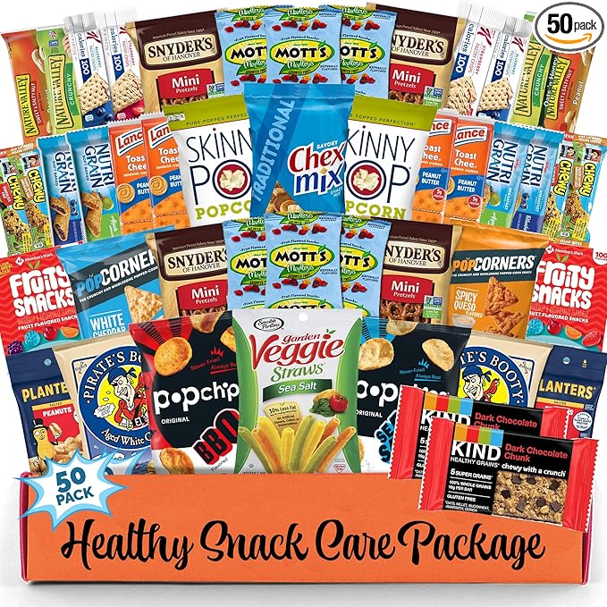 Healthy Snack Box Variety Pack with Chips, Cookies & Granola Bars (50 Count) - Healthy Snacks Variety Pack for Adults, Kids and Teens - Care Packages for College Students, Birthdays & Travel