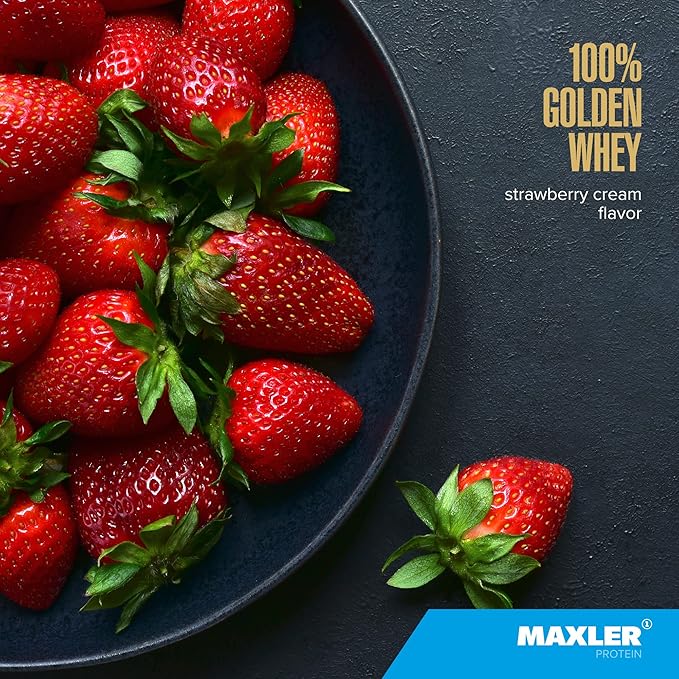 Maxler 100% Golden Whey Protein - 23g of Protein per Serving - Whey Protein Powder for Pre Post Workout - Fast-Absorbing Whey Concentrate, Isolate & Hydrolysate Blend - Strawberry Cream 5 lb