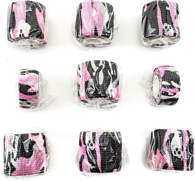 FRESINIDER 9 Rolls Self Adhesive Wrap Athletic Tape Gauze, Breathable Elastic Cohesive Bandage for Sports Injury & Pet (7 Pcs 2" x 5 Yards + 2 Pcs 1" X 5 Yards) (Camouflage Pink)