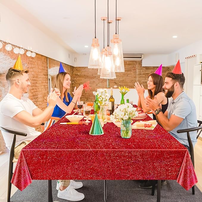 Christmas Table Cloth 40" x 108" Red, Green and Gold Holographic Laser Tablecloth Iridescence Shining Plastic Disposable Party Table Decoration For Holiday Event Birthday Party Decor Supplies