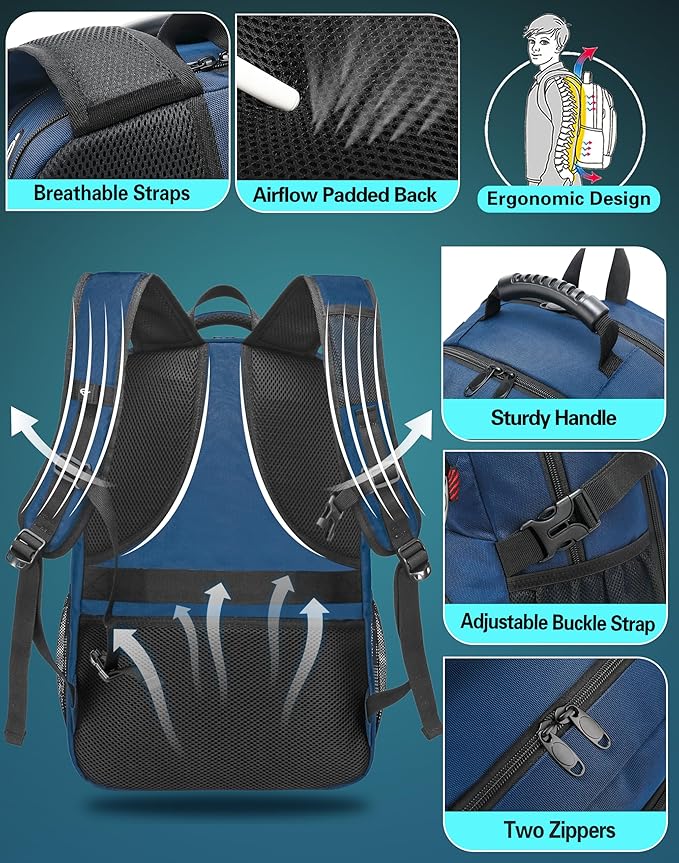 ProEtrade Travel Backpack, Extra Large Laptop Backpack School Business Anti Theft TSA Approved College Work Computer Bag Fits 17 Inch Laptop with USB Charging Port Bookbag for Women Men(Blue)