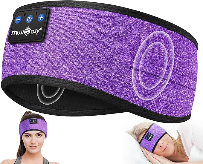 MUSICOZY Sleep Headphones Wireless, Bluetooth Headband Sports Sleeping Headphones Sleep Mask Earbuds Breathable Music Headband with Bluetooth 5.4, Perfect for Workout Running, Grape Purple