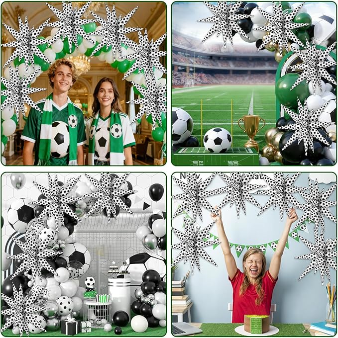 6PCS Soccer Star Balloons, 22 Inch Large Black and White Star Foil Balloons for Football Themed Birthday Wedding Sport Party Backdrops Decorations