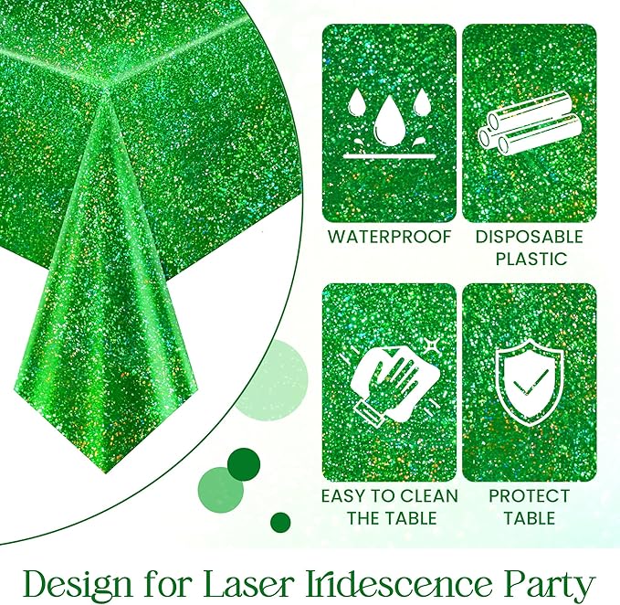 Just Shimmer Sparkling Holographic Laser Tablecloth - Shimmering, Waterproof, Easy to Clean - Ideal for Bachelorette, Birthday, Wedding, and Anniversary Party Decorations (Blue & Green, 2)