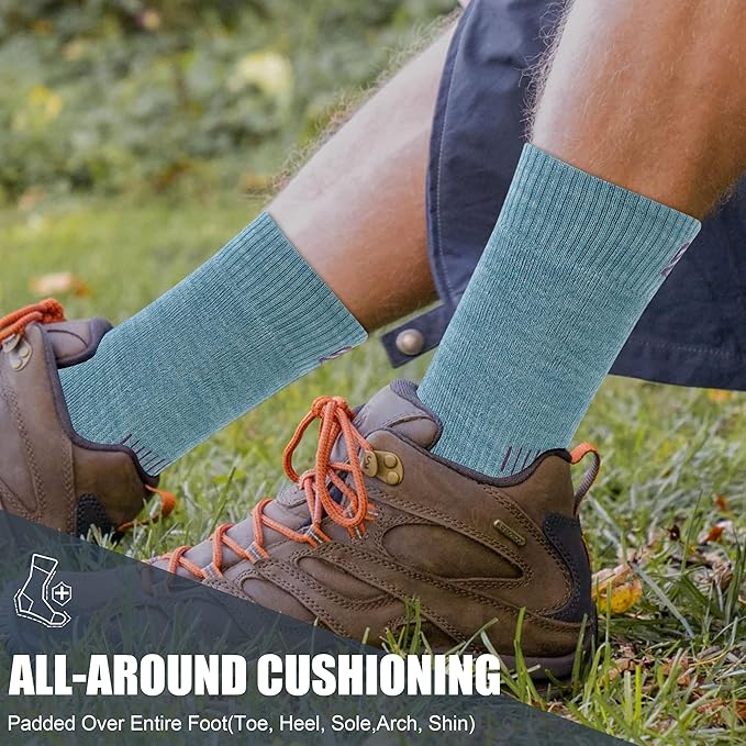 ZEAL WOOD Merino Wool Hiking Crew Socks for Men Women Comfort Full Cushion Moisture Wicking for Camping Trekking Work Outdoor
