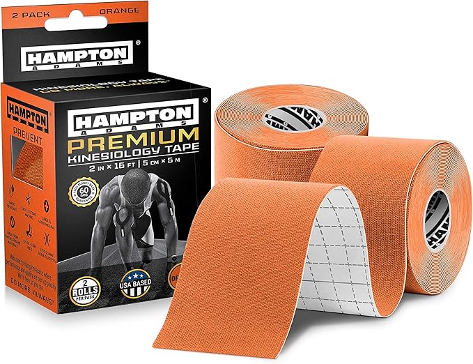 Hampton Adams | As Seen on Shark Tank | Elastic Kinesiology Tape (2-Pack) | Uncut Athletic Tape Supports & Protects Muscles Knees Shoulders & Plantar Fasciitis | Waterproof Hypoallergenic (Orange)
