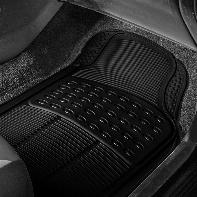 FH Group Automotive Floor Mats Climaproof for All Weather Protection Universal Fit Trimmable Heavy Duty fits Most Cars, SUVs, and Trucks, 2pc Front Set Solid Black