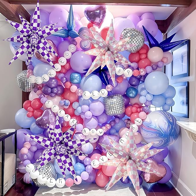 2 * 12Pcs Pink Silver Holographic Checkered Explosion Star Foil Balloons/Iridescent Balloons for Y3K Girl, KPOP Idol Demon Hunters Singer Party/Tayl Popular Singer Concert Birthday(2Pcs Pink Laser)