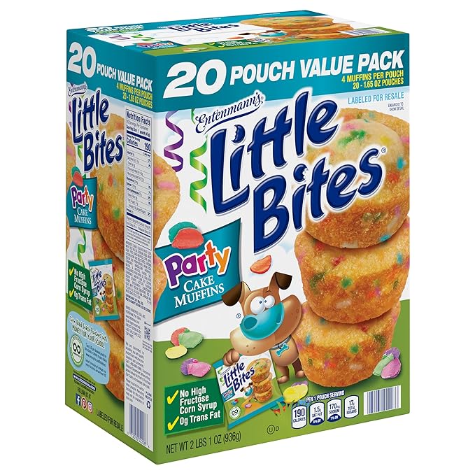 (4 pack) Little Bites Assorted Muffins, 80 individual packs, (20 ct each), Mini Muffins, 138 lbs Case – (20) Chocolate Chip, (20) Fudge, (20) Blueberry, (20) Party Cake