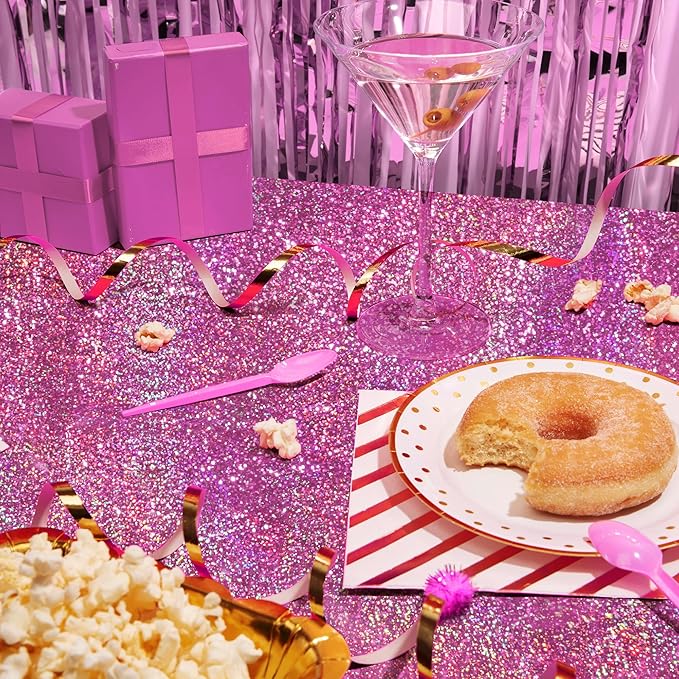 Just Shimmer Pink & PalePink Holographic Tablecloth 40" x 108" Hot Pink Party Decoration Birthday Party Table Decor Iridescence Plastic Table Cloth for Baby Shower Bachelorette Party Supplies