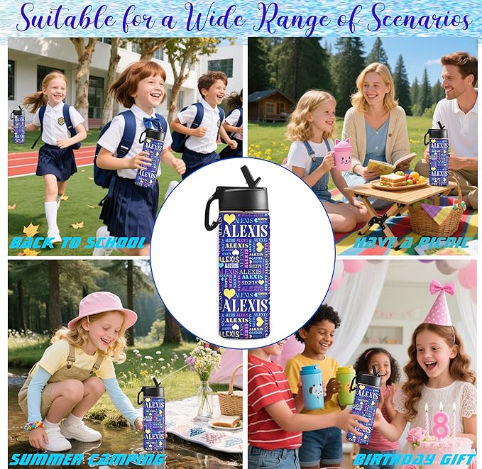 VIPOPSA Personalized Waterbottle For Kids Custom Kids Bottle With Straw Lid Cups,Gifts For Girls Boys Sports Bottle 18oz
