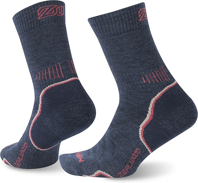 ZEAL WOOD Merino Wool Hiking Crew Socks for Men Women Comfort Full Cushion Moisture Wicking for Camping Trekking Work Outdoor