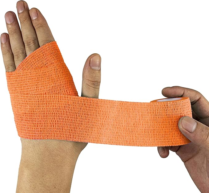 FRESINIDER 9 Rolls Self Adhesive Wrap Athletic Tape Gauze, Breathable Elastic Cohesive Bandage for Sports Injury & Pet (7 Pcs 2" x 5 Yards + 2 Pcs 1" X 5 Yards) (Orange)