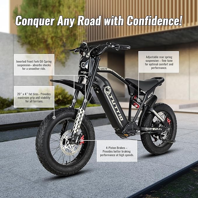 Tuttio-ICT-Electric-Bike for Adults-Teens Age 16+,2000W-60V-25AH Electric-Dirt-Bike, 170NM, 20" Fat-Tire-Electric-Motorcycle, Full Suspension E-Bike for Mountain Off-Road Commuter School Snow