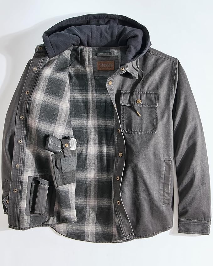 Venado Men's Smuggler Concealed Carry Chore Coat - Hooded Flannel Lined Jacket