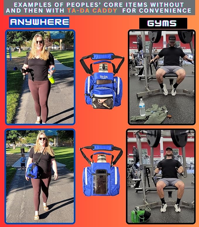 TA-DA Caddy Bag Everywhere you Go | Core Items are Bottle Phone Keys Wallets Etc, so Easy Access and more Convenient than Purse, Carrier, Crossbody, Messenger, Duffle, Fanny, Tote | W-7 H-10 L-10 |