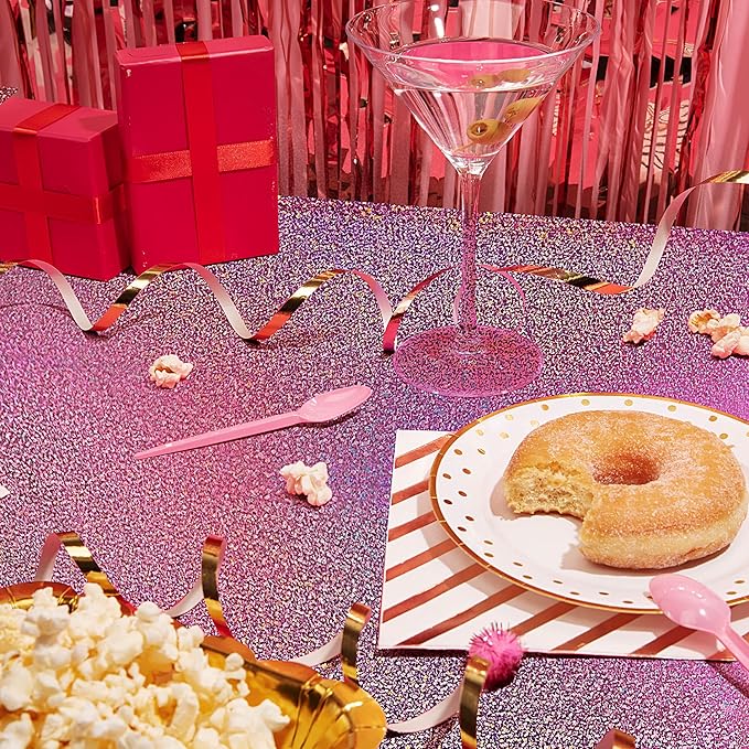 Pink & Fuchsia Red Holographic Tablecloth 40" x 108" Hot Pink Party Decoration Valentine's Day Birthday Party Table Decor Iridescence Plastic Table Cloth for Baby Shower Bachelorette Supplies