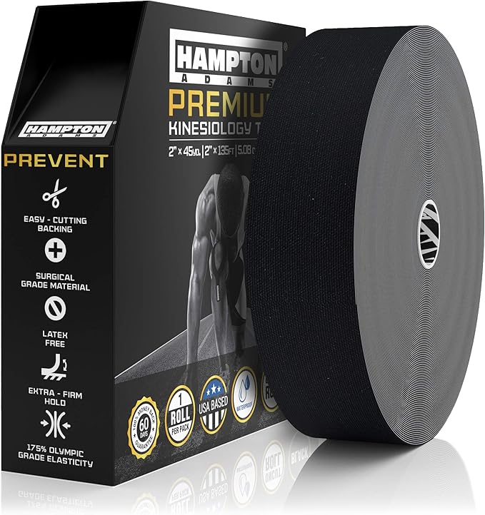 Hampton Adams | As Seen on Shark Tank | Elastic Kinesiology Tape (Bulk Roll) | 135ft Uncut | Supports & Protects Muscle Wrist Knee Shoulder Back Plantar Fasciitis | Waterproof Hypoallergenic