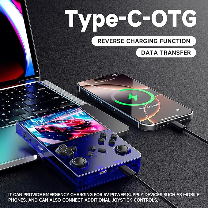 R40 Retro Handheld Game Console - 128GB with 25K+ Games, 3.5 Inch IPS Screen, 3000mAh Battery, Type-C, Reverse Charging, Portable Arcade Video Gaming Console(Blue)