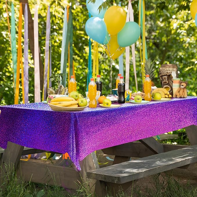 Purple & Blue & Fuchsia Red Holographic Tablecloth 40" x 108" Party Decoration Valentine's Day Birthday Party Table Decor Iridescence Plastic Table Cloth for Halloween Bachelorette Supplies