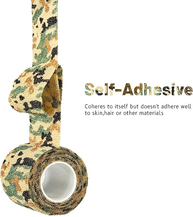 FRESINIDER 9 Rolls Self Adhesive Wrap Athletic Tape Gauze, Breathable Elastic Cohesive Bandage for Sports Injury & Pet (7 Pcs 2" x 5 Yards + 2 Pcs 1" X 5 Yards) (German Woodland Camo)