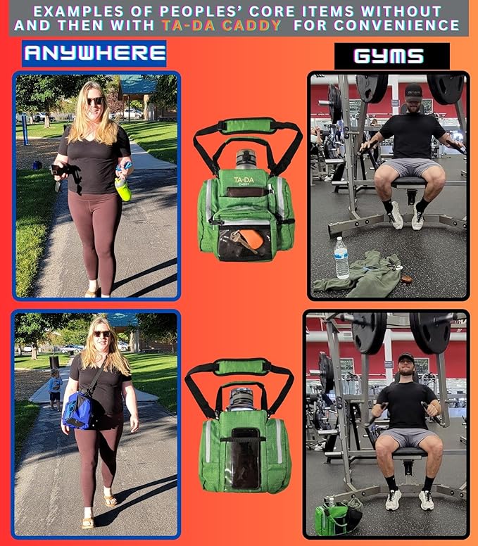 TA-DA Caddy Bag Everywhere you Go | Core Items are Bottle Phone Keys Wallets Etc., so Easy Access and more Convenient than Purse, Carrier, Crossbody, Messenger, Duffle, Fanny, Tote | W-7 H-10 L-10 |