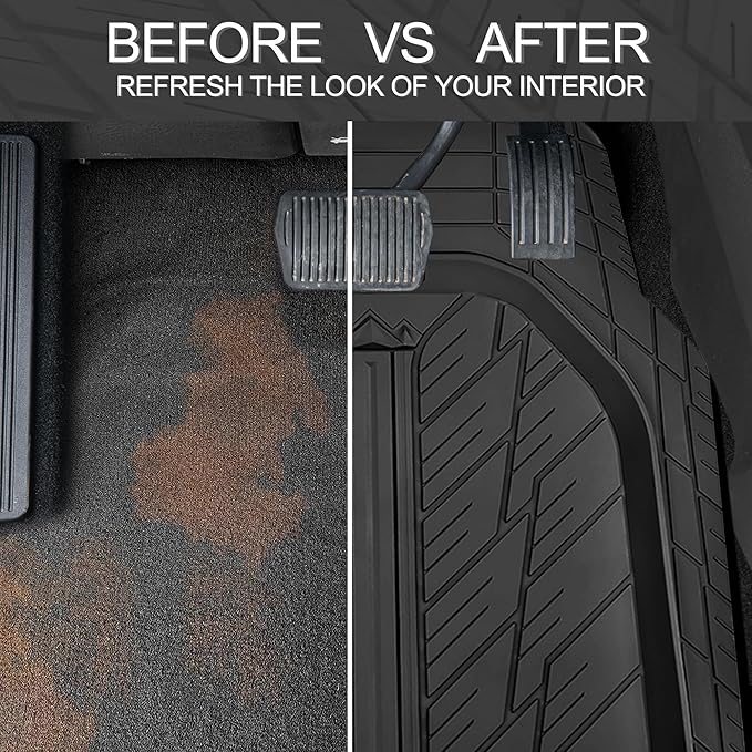 CAR PASS 3 Row Heavy Duty Rubber Car Mats, Deep-Dish All-Weather Floor Mats for 7 Seats 8 Seater 2nd & 3rd, Waterproof Universal Trim to Fit Liner Van,SUV,MPV,7 Passengers Vehicle,(Black 3 Row)