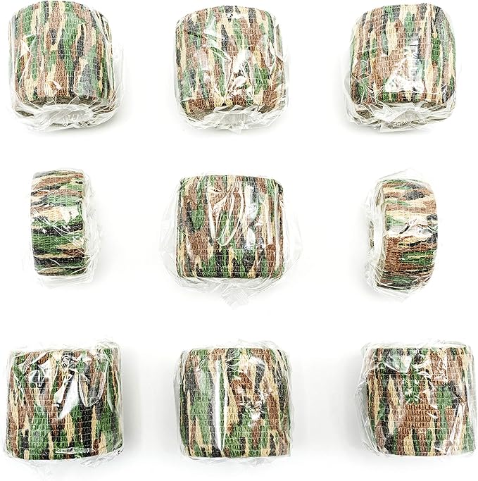 FRESINIDER 9 Rolls Self Adhesive Wrap Athletic Tape Gauze, Breathable Elastic Cohesive Bandage for Sports Injury & Pet (7 Pcs 2" x 5 Yards + 2 Pcs 1" X 5 Yards) (Asian Tiger Camo)