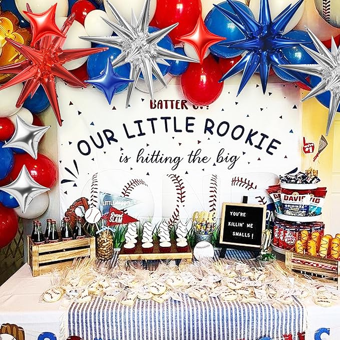 TONIFUL 18Pcs 22Inch Red Blue Silver Explosion Star Mylar Balloons and 10Inch Four Pointed Star Balloons Set for Christmas New Year Birthday Wedding Independence Day Anniversary Photo Booth Supplies