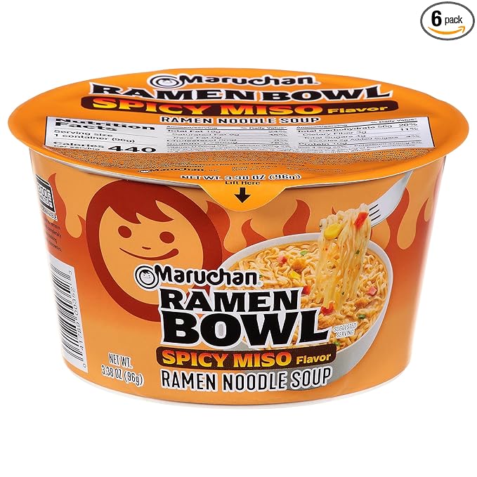 Maruchan Bowl Spicy Miso, Microwaveable Ramen Soup Mix, 3.38 Oz, 6 Count