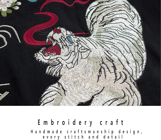 XYXIONGMAO Embroiderd Streetwear Dragon Tiger Fight Hoodies Men Japanese Black Hip Hop Graphic Hoodie Techwear Sweatshirt