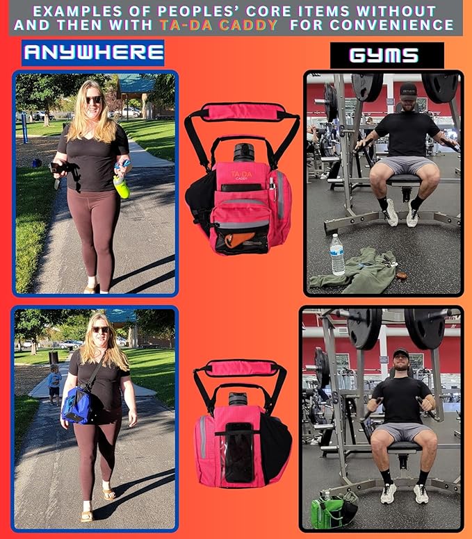 TA-DA Caddy Bag Everywhere you Go | Core Items are Bottle Phone Keys Wallets Etc., so Easy Access and more Convenient than Purse, Carrier, Crossbody, Messenger, Duffle, Fanny, Tote | W-7 H-10 L-10 |