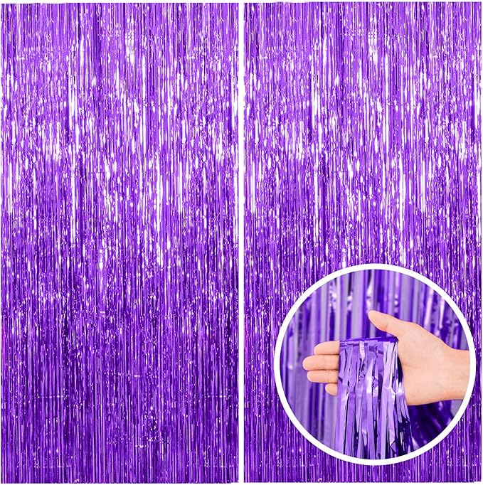 2 Pack Purple Backdrop Tinsel Streamers Foil Fringe Backdrop Halloween Party Decorations Purple Backdrop Curtain Birthday Graduation Bachelorette Christmas New Year Party Decorations