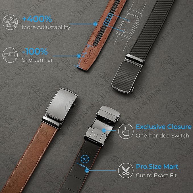 CHAOREN Mens Belt Leather Ratchet Belt - Customizable Fit, Effortless Style (35mm)