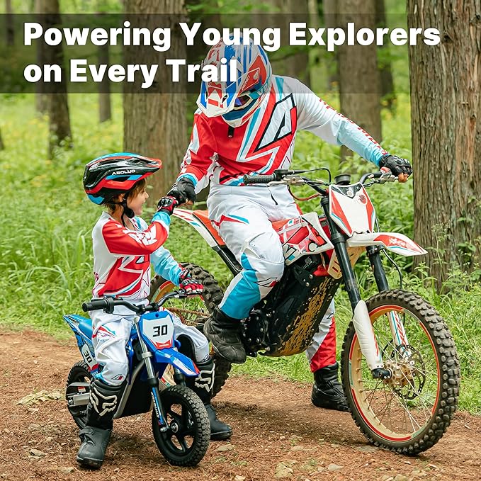 Racing Grade Electric Dirt Bike for Kids, Peak 500W Powerful Motorcycle for Ages 5-10, 36V 5.2Ah Lithium Battery, Dual Shock Absorption, 3 Speed Modes, Safe Disc Brake, 14 inch Off Road Tires, Blue