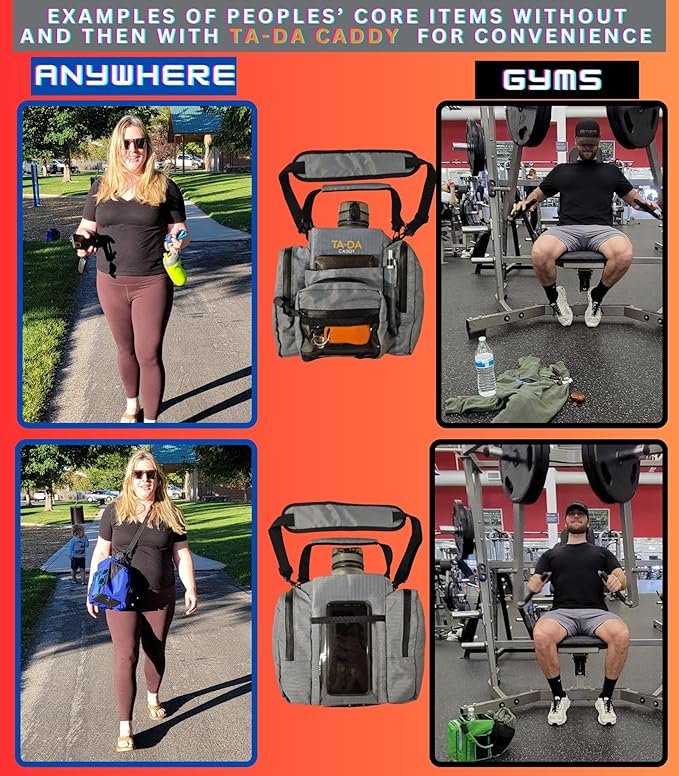TA-DA Caddy Bag Everywhere you Go | Core Items are Bottle Phone Keys Wallets Etc., so Easy Access and more Convenient than Purse, Carrier, Crossbody, Messenger, Duffle, Fanny, Tote | W-7 H-10 L-10 |