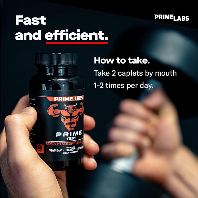 Prime Labs Testosterone Supplement for Men (2-Pack) - Stamina, Endurance, Energy, & Strength - Men's Testosterone Booster & Workout Supplement - 120 Caplets