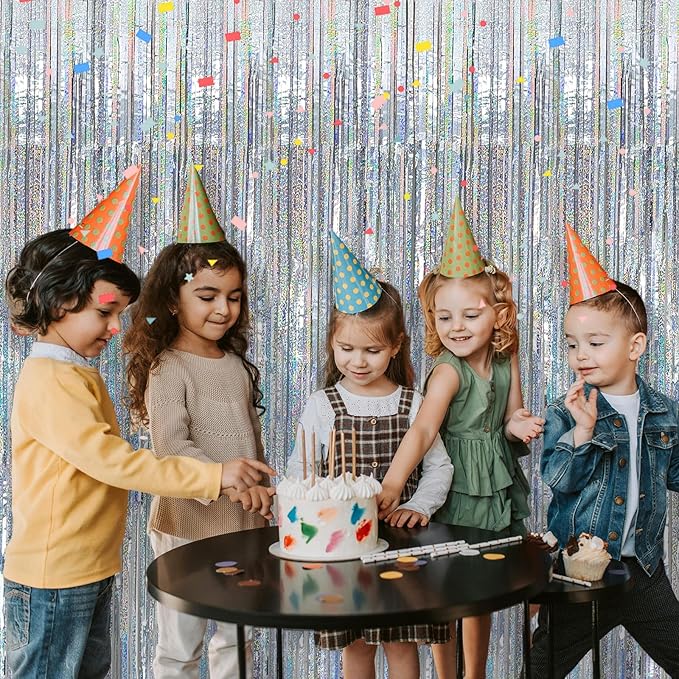 2 Pack Silver Backdrop Curtain Party Decorations Foil Fringe Backdrop Silver Tinsel Streamers Birthday Bachelorette New Year Christmas Wedding Baby Shower Disco Party Decorations