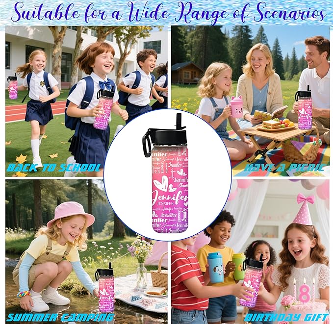 VIPOPSA Custom Girls Insulated Water Bottle,Kids School Customized Water Bottles With Straw Lid Gifts For Girls Boys 18oz