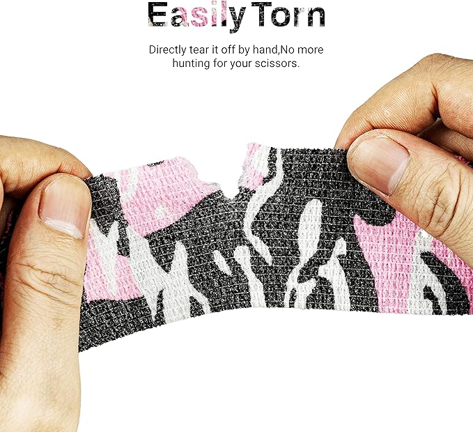 FRESINIDER 9 Rolls Self Adhesive Wrap Athletic Tape Gauze, Breathable Elastic Cohesive Bandage for Sports Injury & Pet (7 Pcs 2" x 5 Yards + 2 Pcs 1" X 5 Yards) (Camouflage Pink)