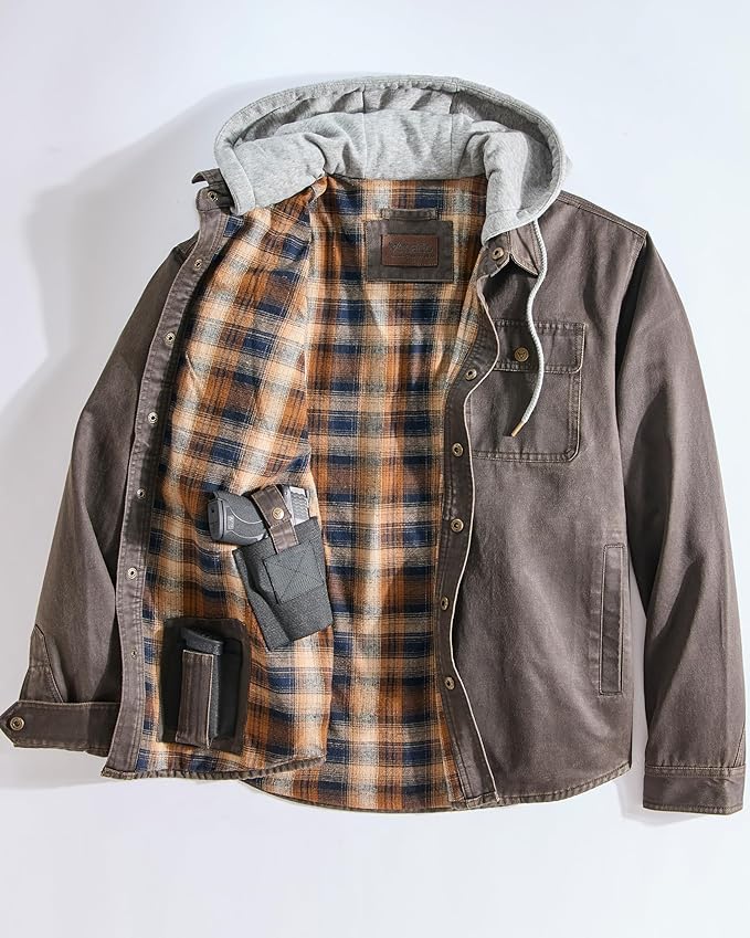 Venado Men's Smuggler Concealed Carry Chore Coat - Hooded Flannel Lined Jacket