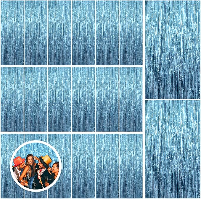 20 Pack Blue Backdrop Curtain Tinsel Streamers Ocean Themed Decor Birthday Party Decorations Foil Fringe Backdrop Graduation Baby Shower Bachelorette Winter Party Decorations Supplies