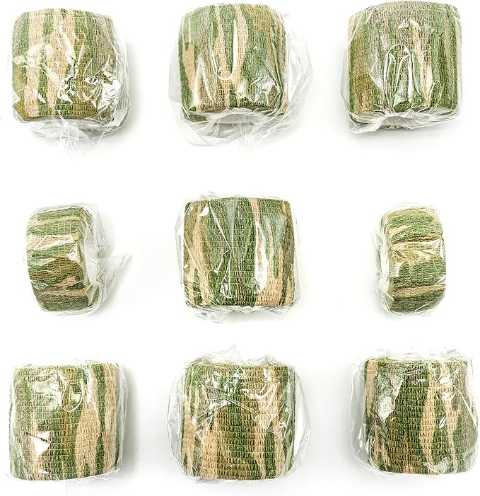 FRESINIDER 9 Rolls Self Adhesive Wrap Athletic Tape Gauze, Breathable Elastic Cohesive Bandage for Sports Injury & Pet (7 Pcs 2" x 5 Yards + 2 Pcs 1" X 5 Yards) (Forest Camo)